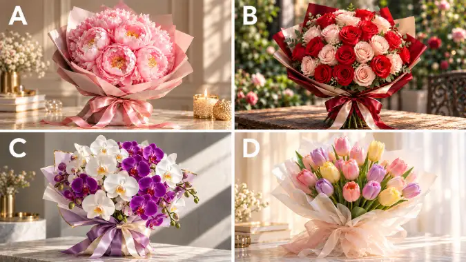 PICK A BOUQUET. Options A, B, C, and D.