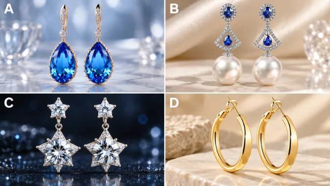 PICK A PAIR OF EARRINGS. Options A, B, C, and D.
