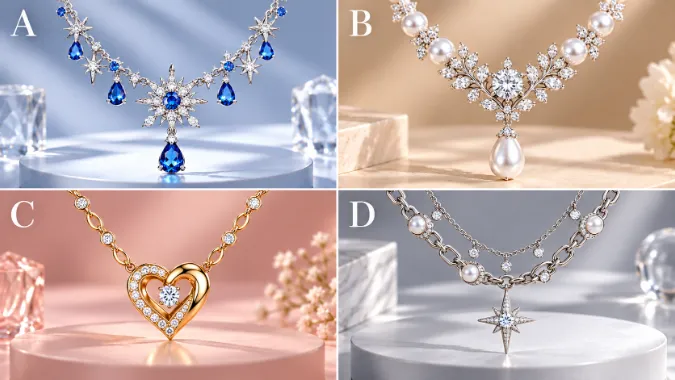 PICK A NECKLACE. Options A, B, C, and D.