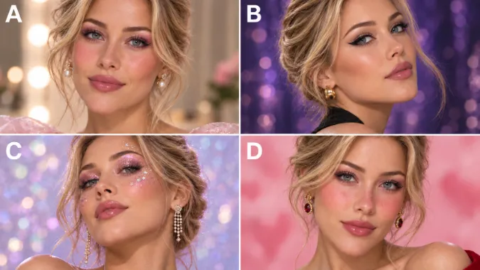 PICK A MAKEUP LOOK. Options A, B, C, and D.