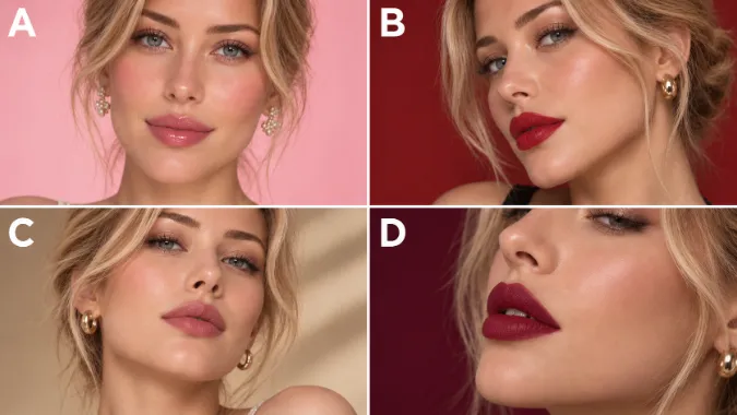 PICK A LIP COLOR. Options A, B, C, and D.