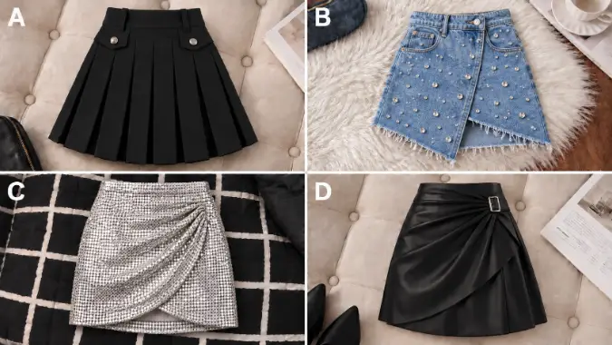 PICK A SKIRT. Options A, B, C, and D.