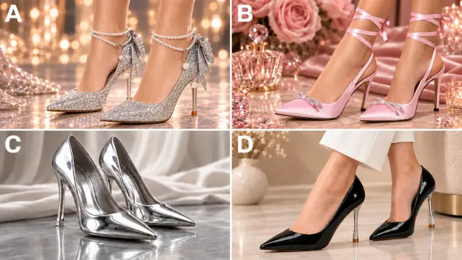 PICK A PAIR OF HEELS. Options A, B, C, and D.